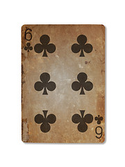 Image showing Very old playing card, six of clubs