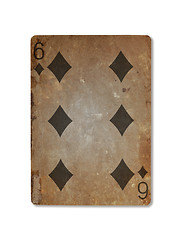 Image showing Very old playing card, six of diamonds