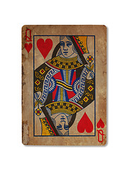 Image showing Very old playing card, Queen of hearts