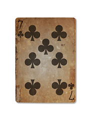 Image showing Very old playing card, seven of clubs