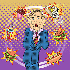 Image showing Fast food man unhealthy diet panic