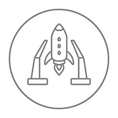 Image showing Space shuttle on take-off area line icon.