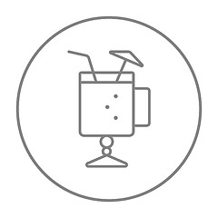 Image showing Glass with drinking straw and umbrella line icon.
