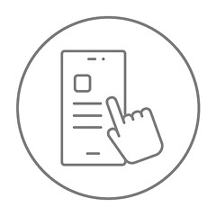 Image showing Finger touching smartphone line icon.
