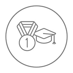 Image showing Graduation cap with medal line icon.