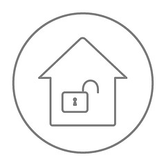 Image showing House with open lock line icon.