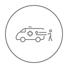 Image showing Man with patient and ambulance car line icon.