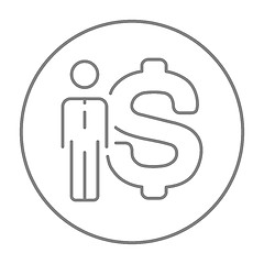 Image showing Businessman standing beside the dollar symbol line icon.