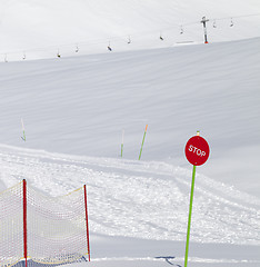 Image showing Closed ski slope with stop sign