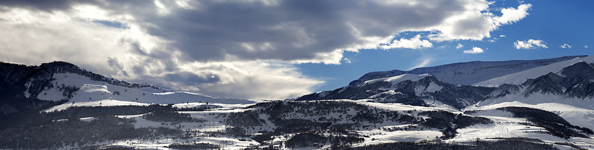 Image showing Panorama of winter mountains at evening