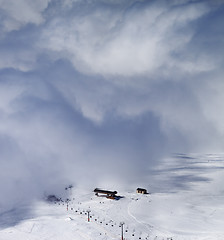 Image showing Ski resort in clouds