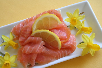 Image showing Decorated salmon sandwich