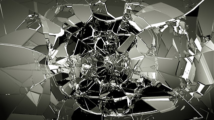 Image showing Pieces of splitted or cracked glass on white