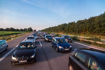 Image showing Traffic jam on a freeway in Denmark