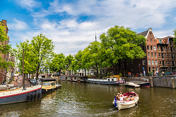 Image showing Amsterdam canals and  boats, Holland, Netherlands.