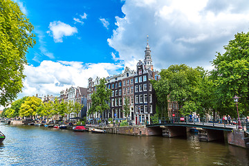 Image showing Amsterdam canals and  boats, Holland, Netherlands.