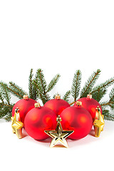 Image showing red Christmas balls and fir branch