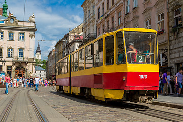 Image showing Old  tram is in the historic center of Lviv.