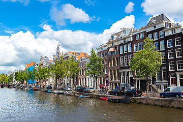 Image showing Amsterdam canals and  boats, Holland, Netherlands.