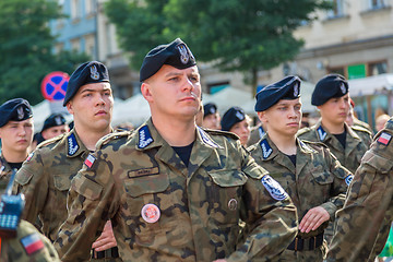 Image showing Ssoldiers in a historical  part of Krakow