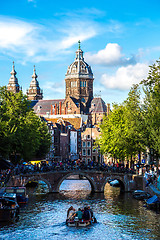 Image showing Canal and St. Nicolas Church in Amsterdam