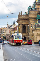 Image showing Prague red Tram detail, Czech Republic