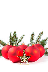 Image showing red Christmas balls and fir branch