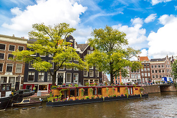 Image showing Amsterdam canals and  boats, Holland, Netherlands.