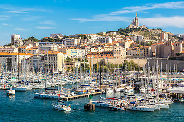 Image showing Notre Dame de la Garde and olf port in Marseille, France