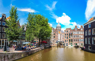 Image showing Canal and St. Nicolas Church in Amsterdam