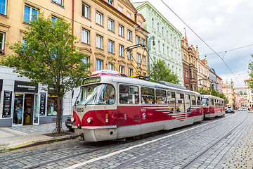 Image showing Prague red Tram detail, Czech Republic