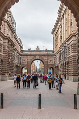 Image showing Arch of parliament and Drottninggatan street in Stockholm, Swede