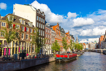 Image showing Amsterdam canals and  boats, Holland, Netherlands.