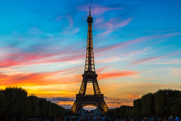 Image showing Eiffel Tower at sunset in Paris