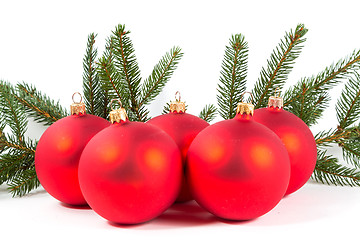 Image showing red Christmas balls and fir branch