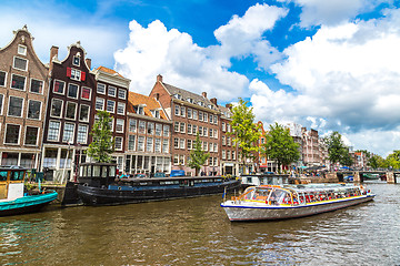 Image showing Amsterdam canals and  boats, Holland, Netherlands.