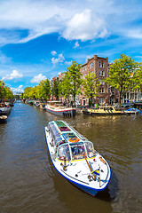 Image showing Amsterdam canals and  boats, Holland, Netherlands.