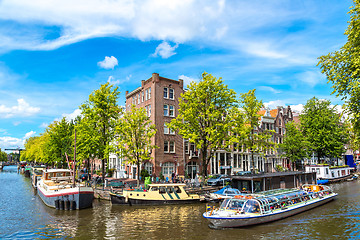 Image showing Amsterdam canals and  boats, Holland, Netherlands.