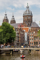 Image showing Canal and St. Nicolas Church in Amsterdam