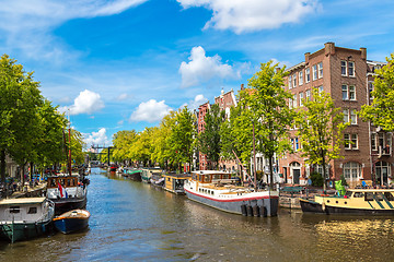 Image showing Amsterdam canals and  boats, Holland, Netherlands.