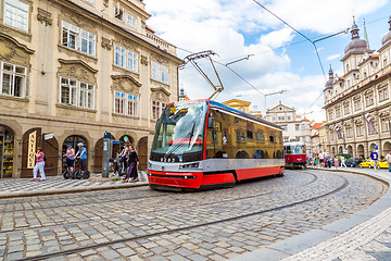 Image showing Prague red Tram detail, Czech Republic