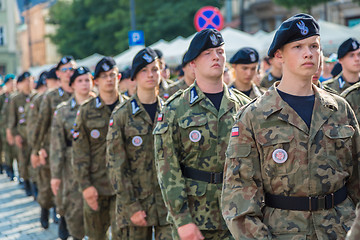 Image showing Ssoldiers in a historical  part of Krakow