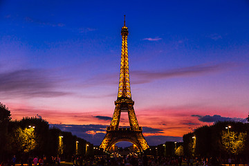 Image showing Eiffel Tower at sunset in Paris