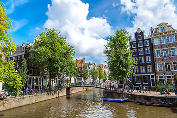 Image showing Amsterdam canals and  boats, Holland, Netherlands.