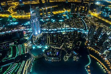 Image showing Address Hotel at night in the downtown Dubai area overlooks the 