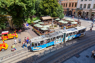 Image showing Old  tram is in the historic center of Lviv.