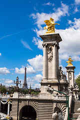 Image showing Eiffel Tower and bridge Alexandre III