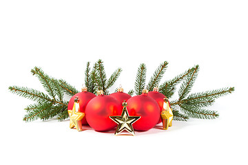 Image showing red Christmas balls and fir branch