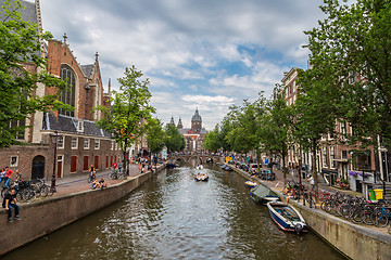 Image showing Canal and St. Nicolas Church in Amsterdam
