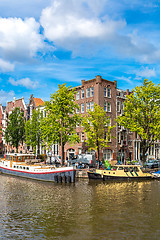 Image showing Amsterdam canals and  boats, Holland, Netherlands.